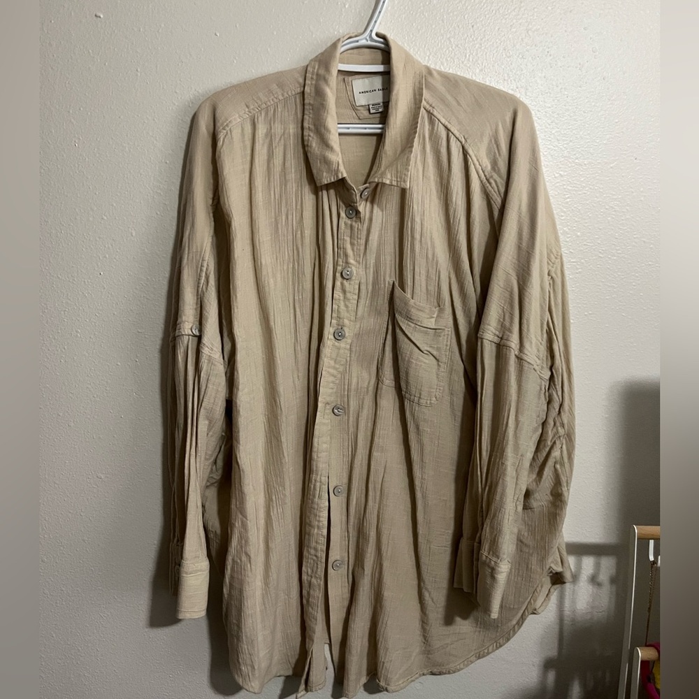 American Eagle Outfitters Beige Button-Up Shirt